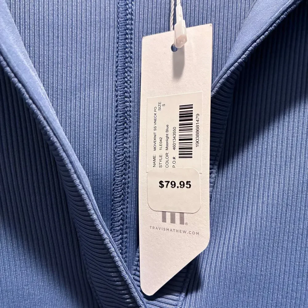 Travis Mathew Top Movement Short Sleeve V Neck Polo Shirt Blue Womens Small New - Picture 9 of 13